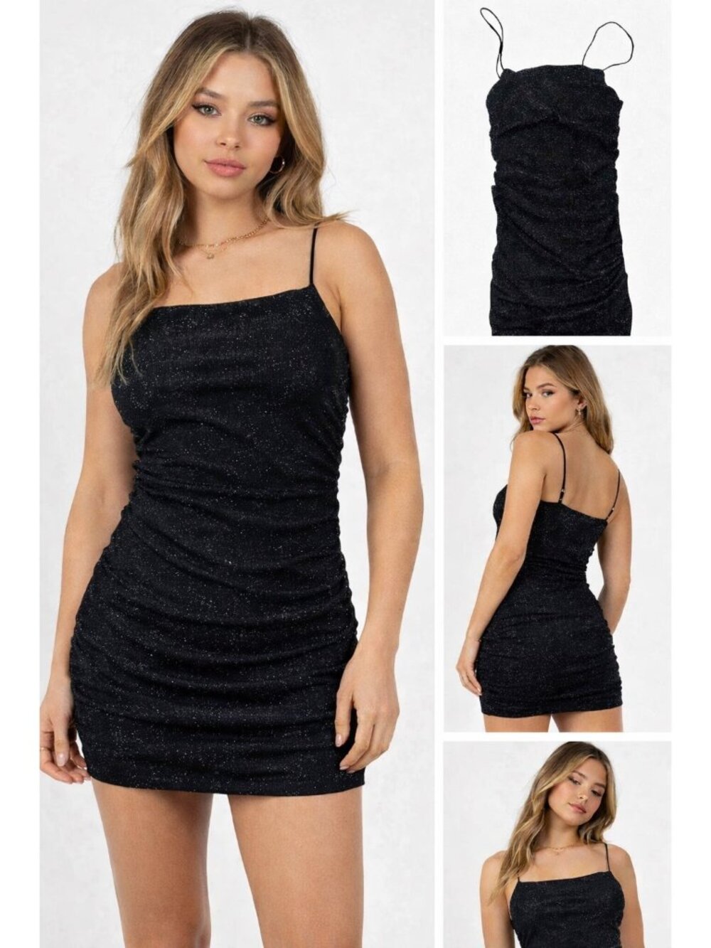 Princess Polly Bodycon Dress Women's 4 Black Glitter Y2K Sparkle Party Glam